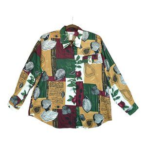 Vintage Christie & Jill Womens Size 2X Button Up Shirt Long Sleeve Blouse Floral